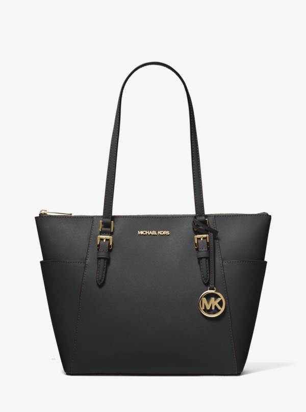 Damske Prenosná Taška Michael Kors Charlotte Large Saffiano Leather Top-Zip Čierne - Kabelky Michael Kors Sleva | ZWJMR-7024